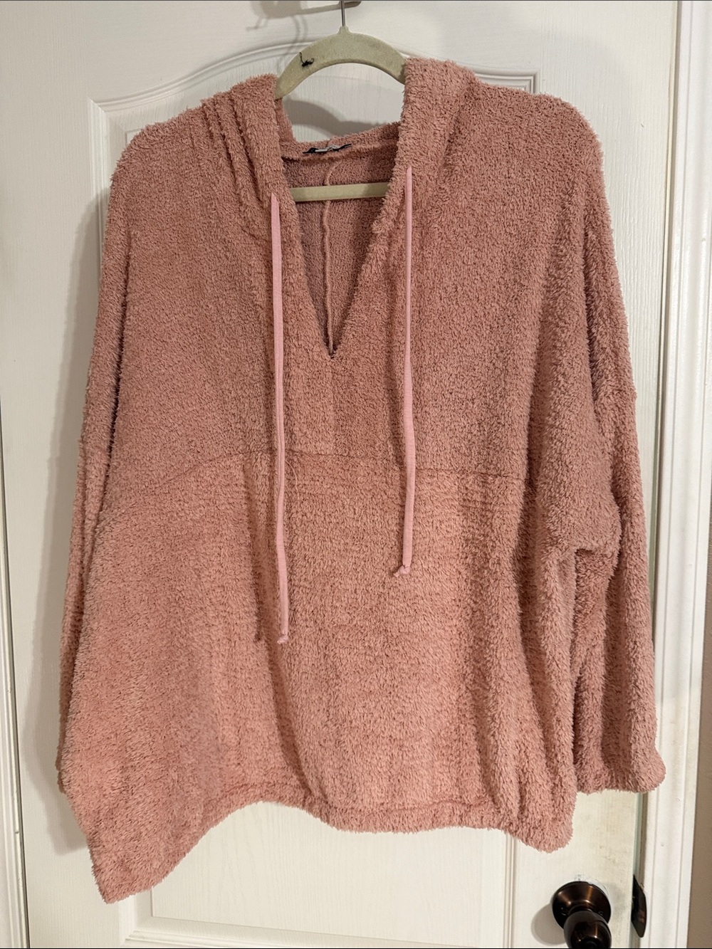white birch Plush Hooded Pullover in Dusty Rose